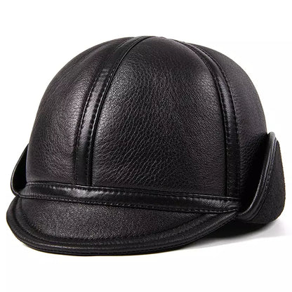 Renton Earflaps Genuine Leather Cap - Folding Earflaps For Warmth With Leather Look