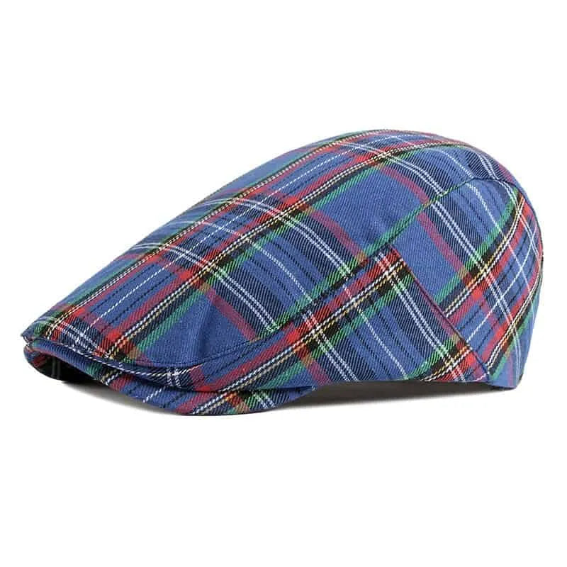 Royal Scottish Tartan Flat Cap – Classic Plaid Ivy Cap Adjustable