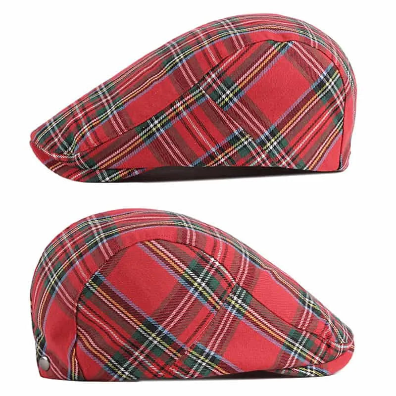 Royal Scottish Tartan Flat Cap – Classic Plaid Ivy Cap Adjustable