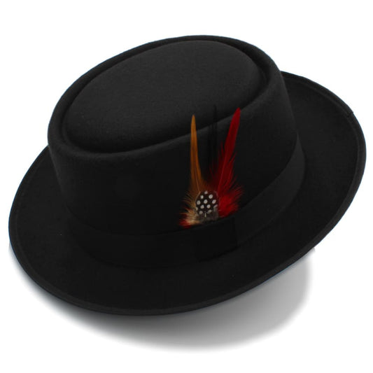 Rozzi Feather Wool Pork Pie Hat – Classic Statement Short Brim Hat