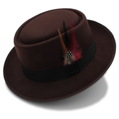 Rozzi Feather Wool Pork Pie Hat – Classic Statement Short Brim Hat
