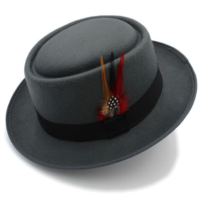 Rozzi Feather Wool Pork Pie Hat – Classic Statement Short Brim Hat