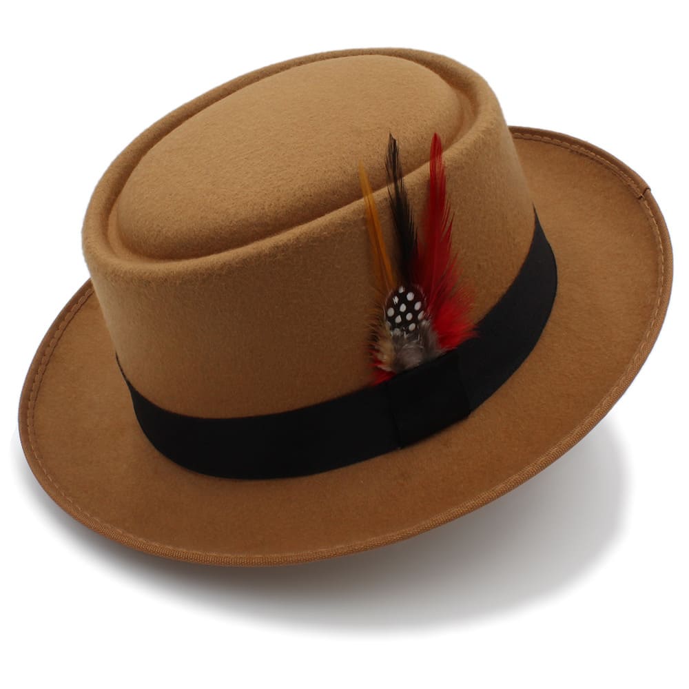 Rozzi Feather Wool Pork Pie Hat – Classic Statement Short Brim Hat