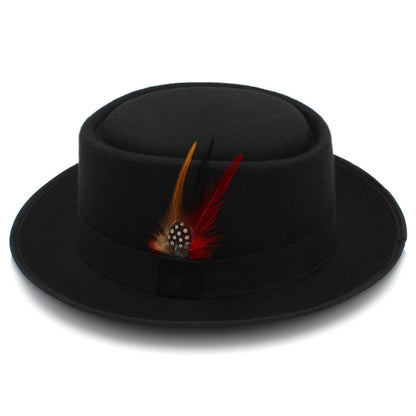 Rozzi Feather Wool Pork Pie Hat – Classic Statement Short Brim Hat
