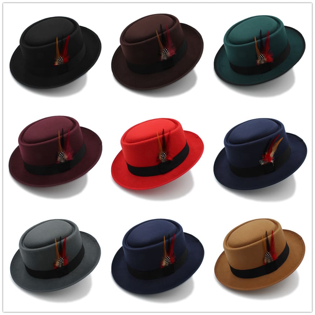 Rozzi Feather Wool Pork Pie Hat – Classic Statement Short Brim Hat