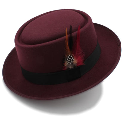 Rozzi Feather Wool Pork Pie Hat – Classic Statement Short Brim Hat
