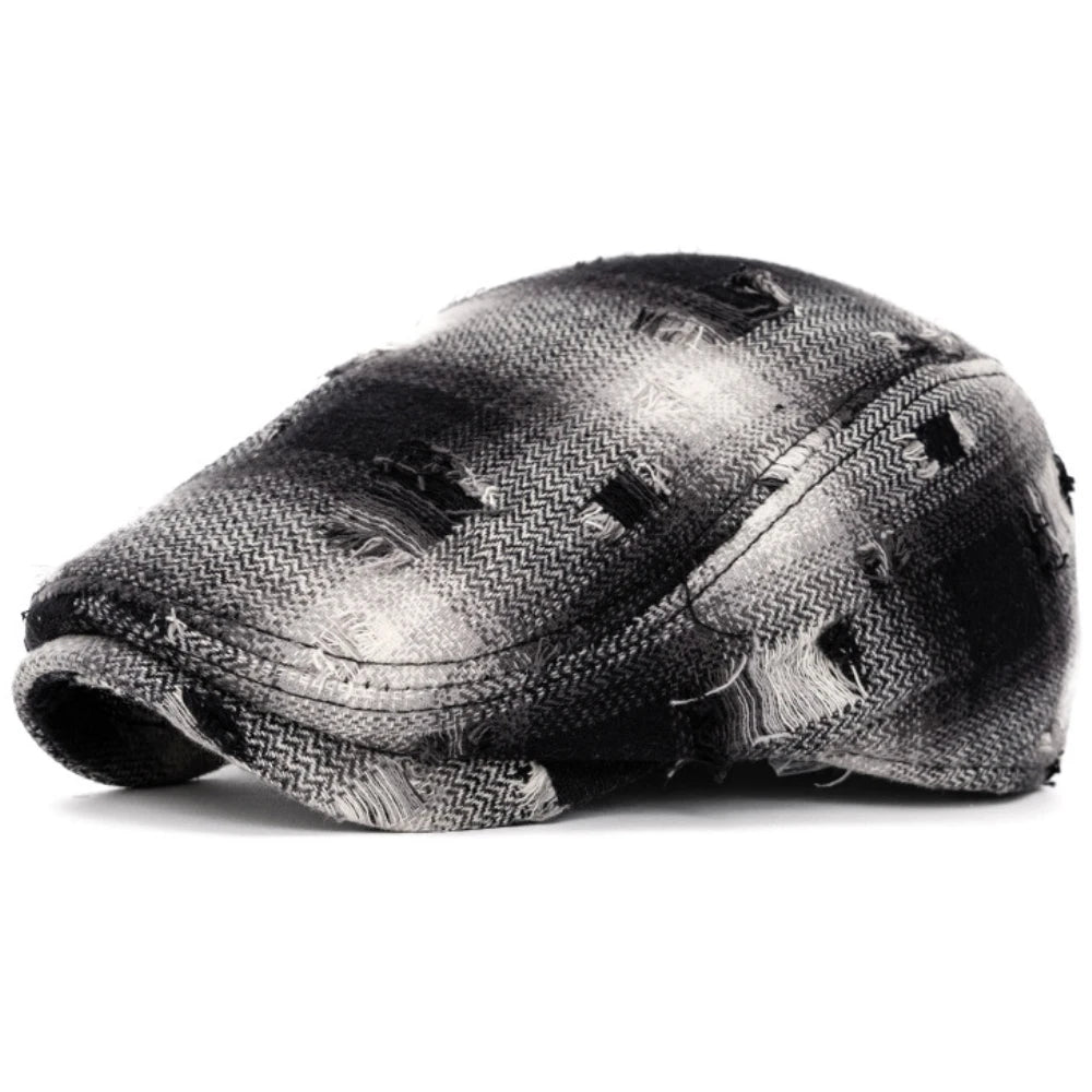 Stroud Vintage Plaid Beret in Black