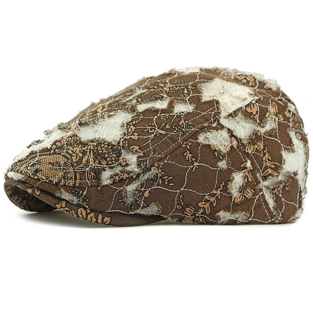 Glastonbury Lace Floral Beret in Coffee