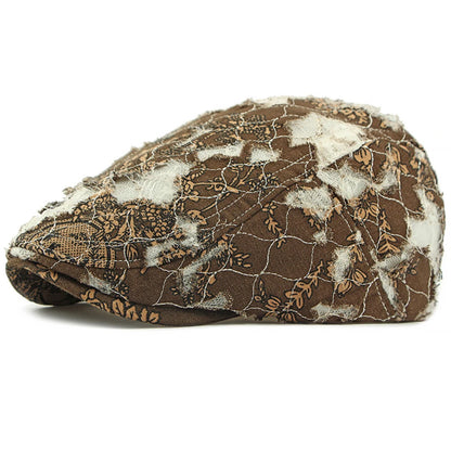 Glastonbury Lace Floral Beret in Coffee