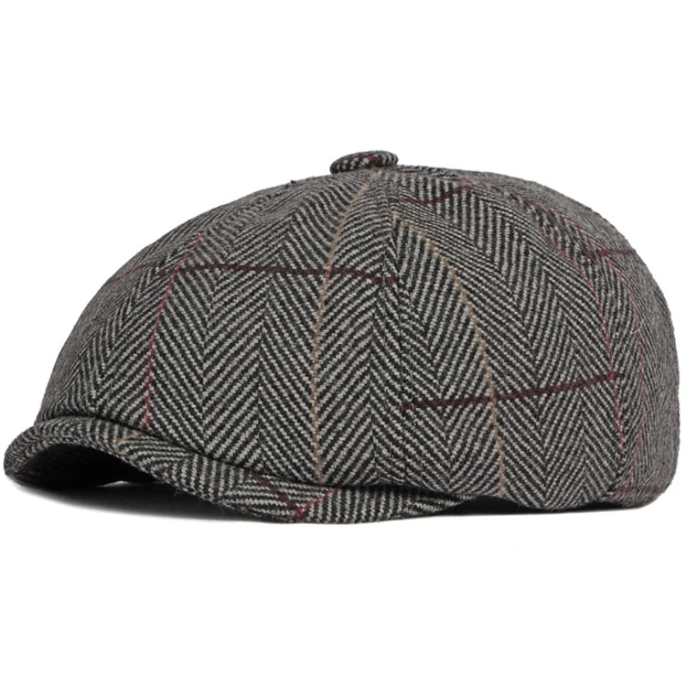 Braemar Plaid Wool Beret in Grey