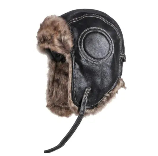 Iqaluit Leather Fur Trapper Hat in Style 2 Black