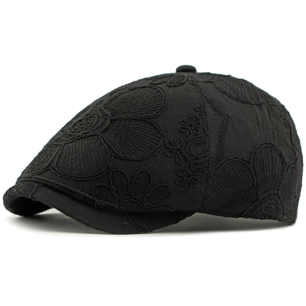 Leicester Floral Artist Beret in Black