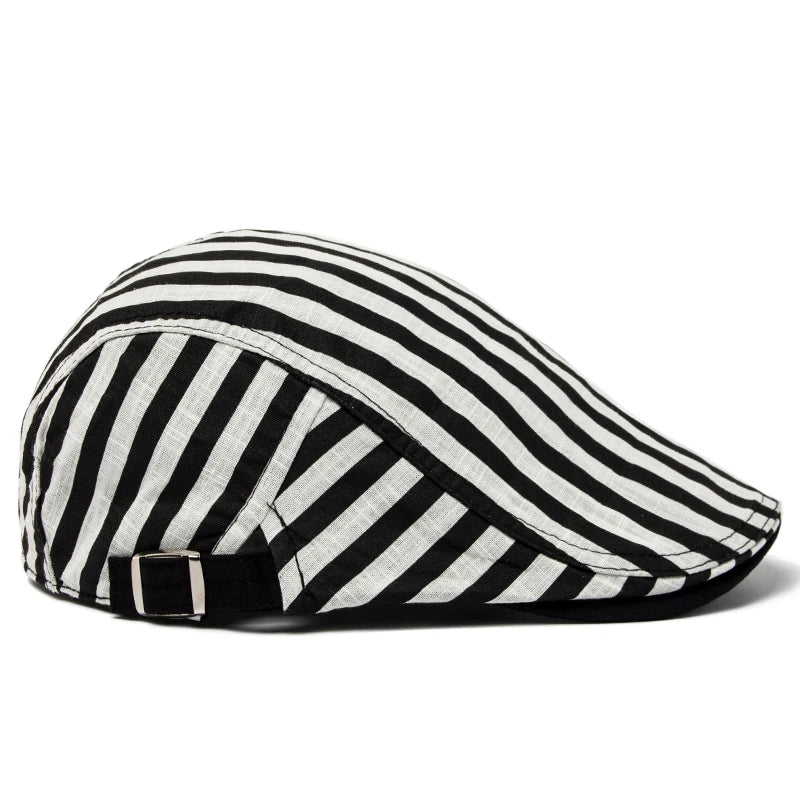 Striped Plaid Cotton Linen Ivy Cap | Thin Summer Flat Cap | Urban Caps NZ