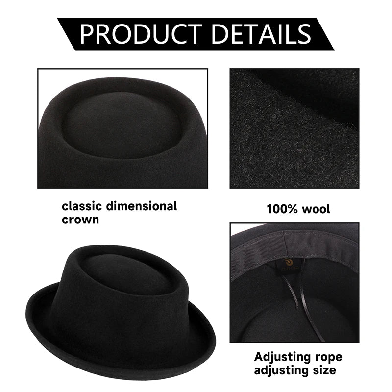 Paris Noir Wool Felt Pork Pie Hat | Urban Caps