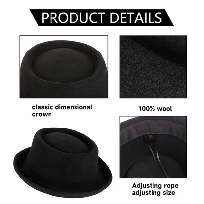 Paris Noir Wool Felt Pork Pie Hat | Urban Caps