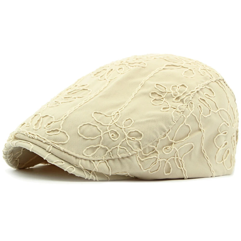 Genoa Floral Denim Beret in Beige