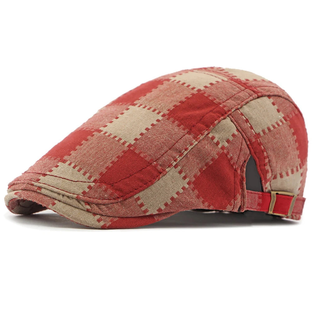Rye Plaid Artist Beret in Red