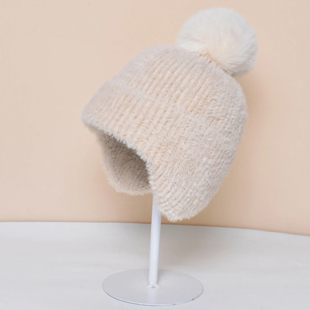 Tiksi Knitted Trapper Beanie in Beige