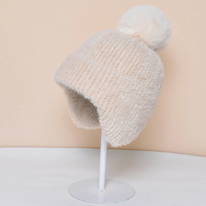 Tiksi Knitted Trapper Beanie in Beige