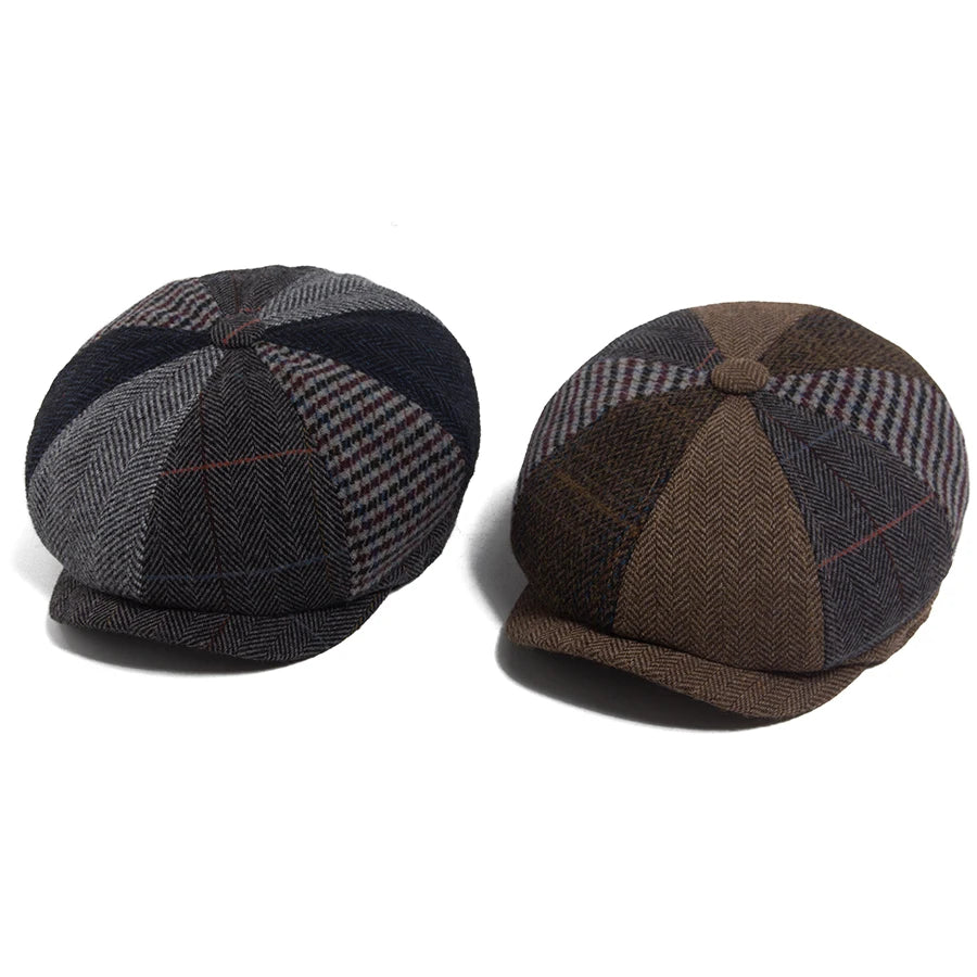 Herringbone Patchwork Newsboy Cap | Octagonal British Cap | Urban Caps NZ