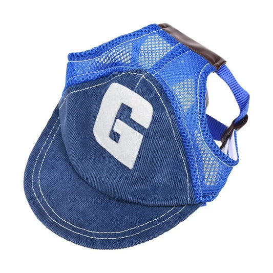 Denim dog cap in coffee with lettering design