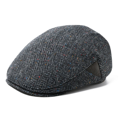 Dublin Herringbone Tweed Newsboy Cap in Dark Grey