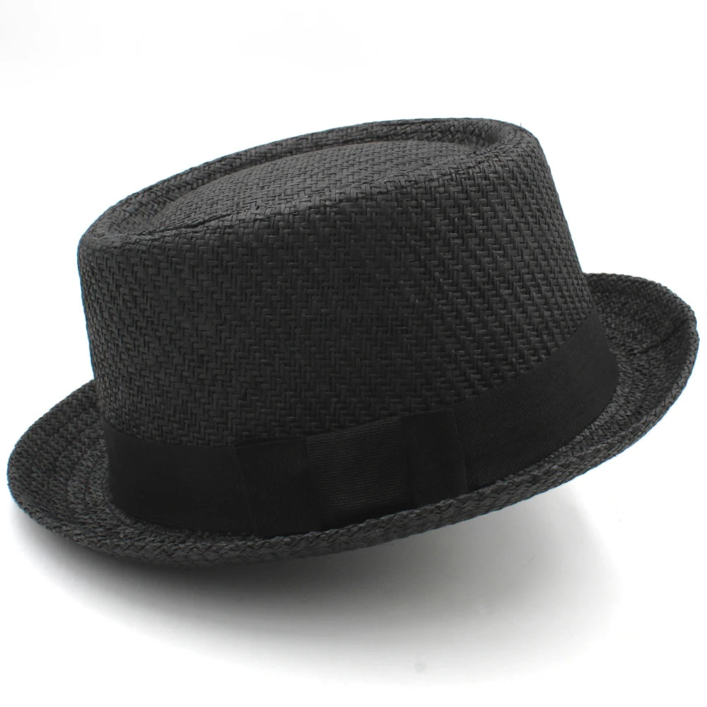 Newport Straw Pork Pie Hat in Black