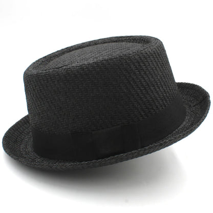 Newport Straw Pork Pie Hat in Black