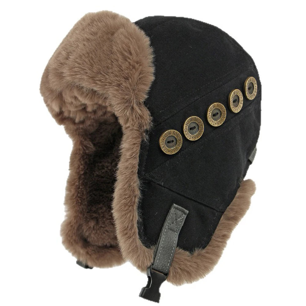 Verkhoyansk Faux Fur Trapper Hat in Black