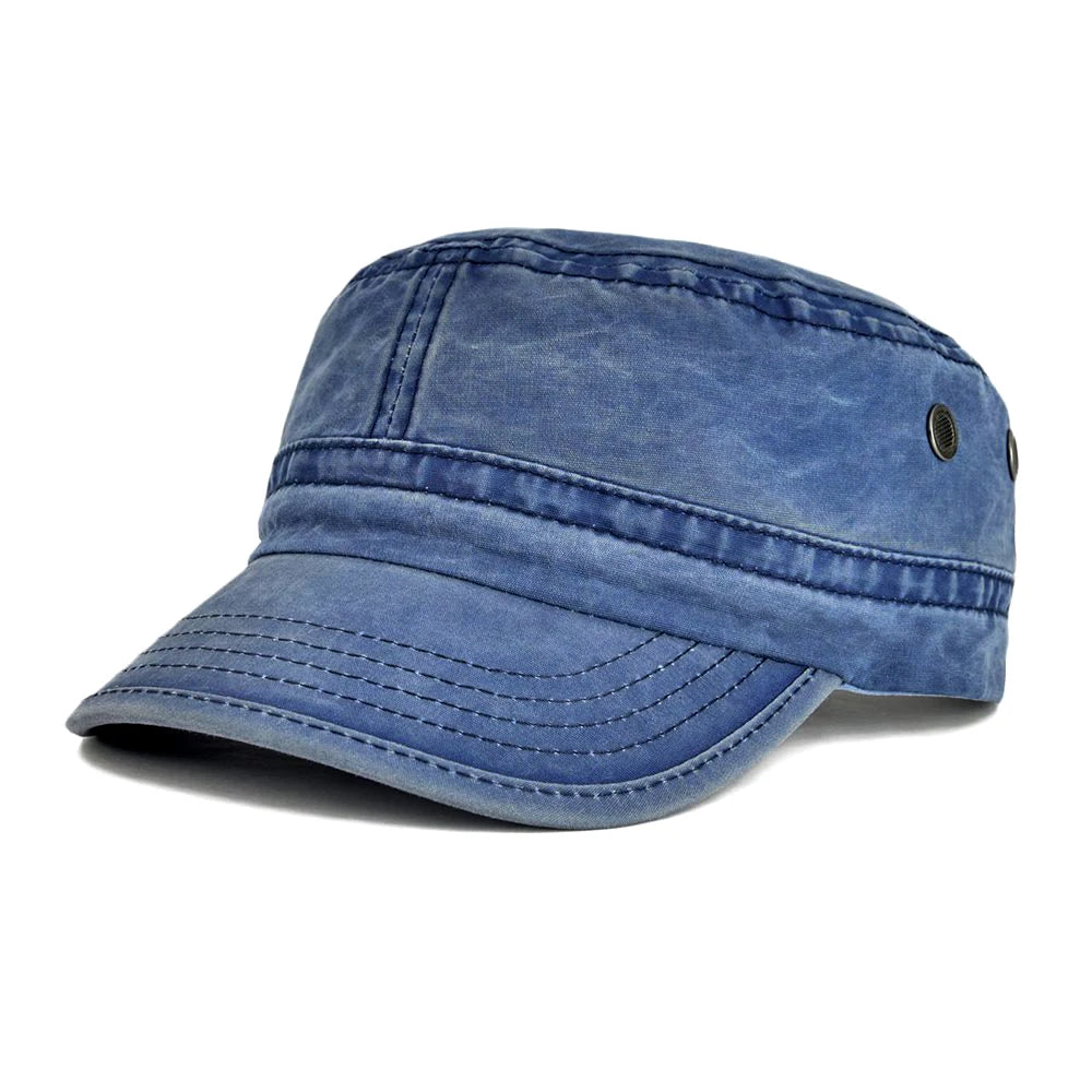 The Stockton | Men's Denim Washed Cotton Flat Top Army Cap | Urban Caps NZ