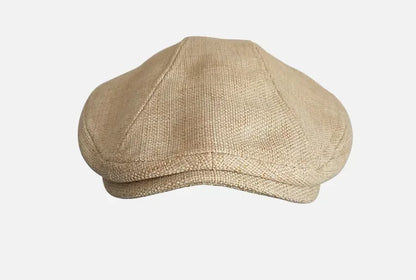 Ashton Linen Newsboy Cap in Beige Yellow