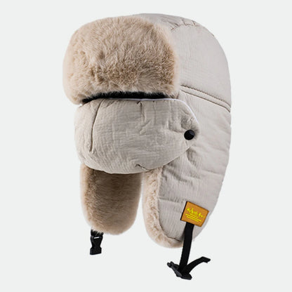Baikal Fluffy Trapper Hat with Face Mask in Beige
