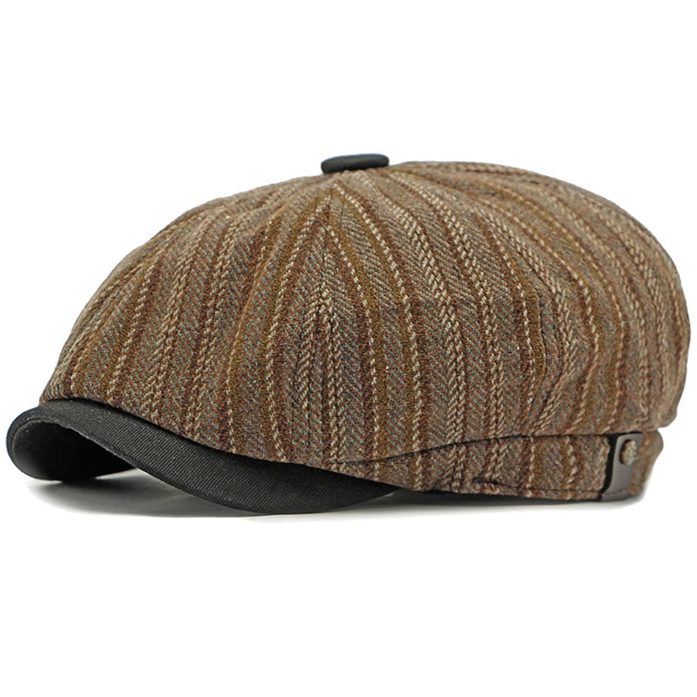 Cordoba Striped Artist Beret in Khaki