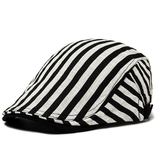 Striped Plaid Cotton Linen Ivy Cap | Thin Summer Flat Cap | Urban Caps NZ