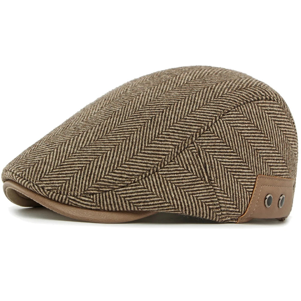 Nice Striped Earflap Beret in Coffee