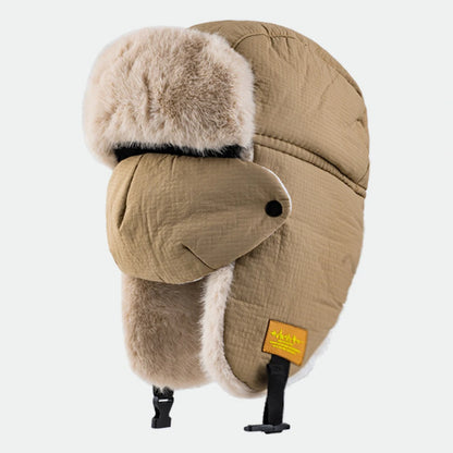Baikal Fluffy Trapper Hat with Face Mask in Khaki