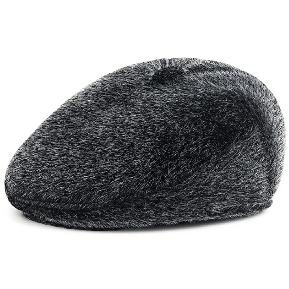 Inverness Faux Fur-Trim Beret in Gray