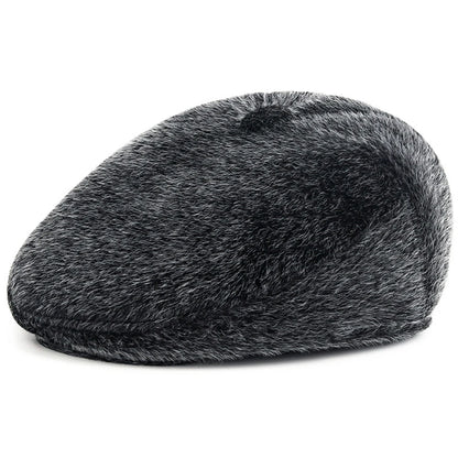 Inverness Faux Fur-Trim Beret in Gray