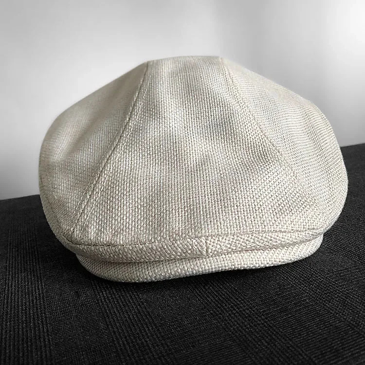 Ashton Linen Newsboy Cap in Beige