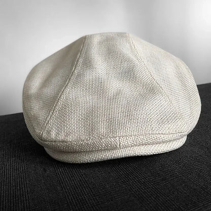Ashton Linen Newsboy Cap in Beige