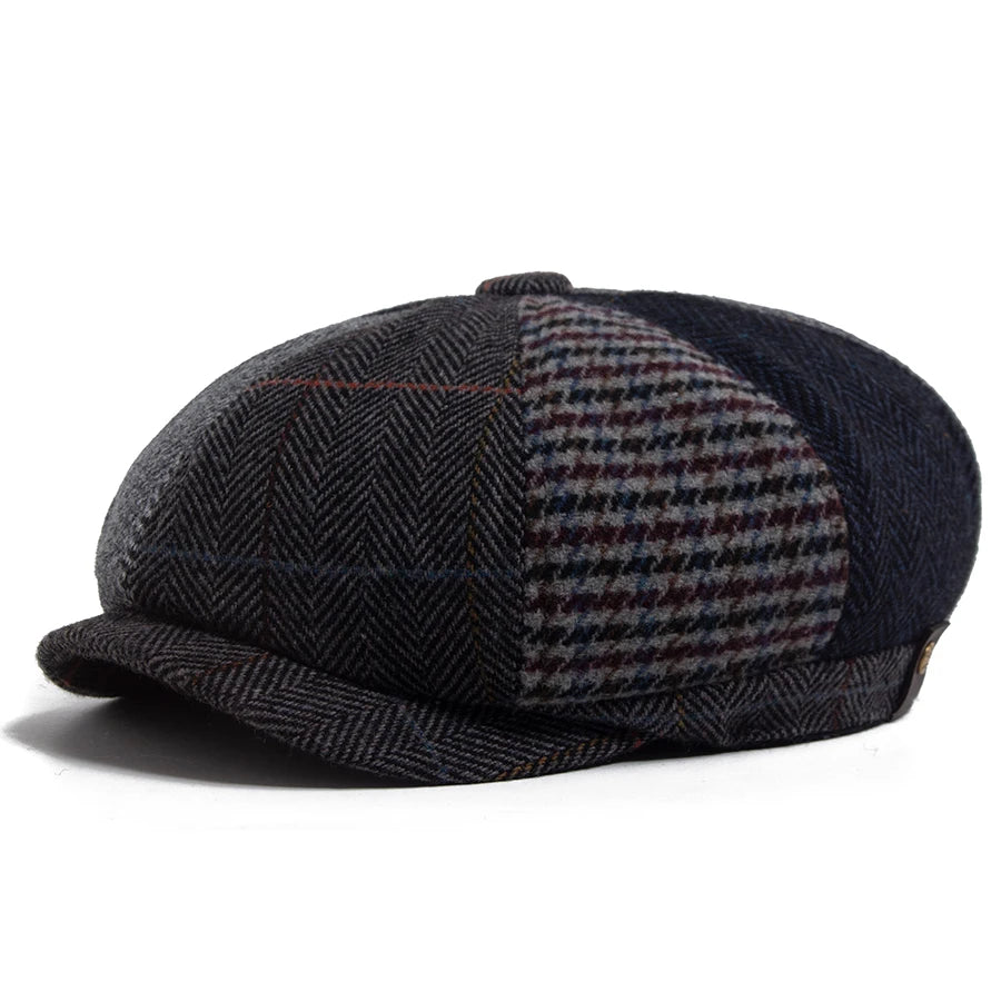 Herringbone Patchwork Newsboy Cap | Octagonal British Cap | Urban Caps NZ