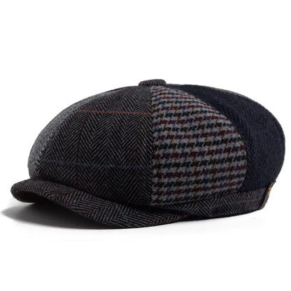 Herringbone Patchwork Newsboy Cap | Octagonal British Cap | Urban Caps NZ