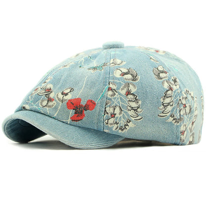 Rochester Floral Artist Beret in Light Blue