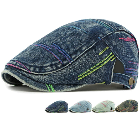 Frome Geometric Denim-Style Beret
