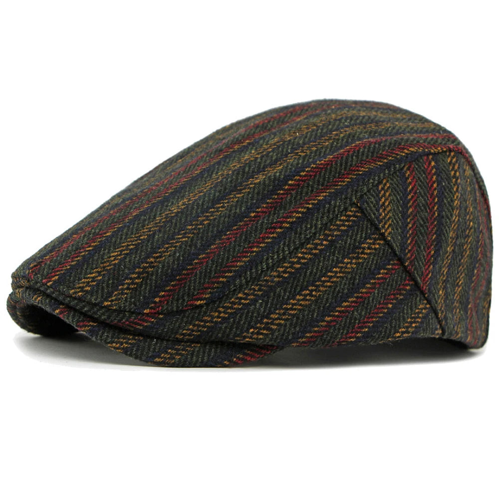 Cannes Striped Wool Ivy Cap in Army Green