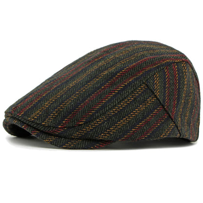 Cannes Striped Wool Ivy Cap in Army Green