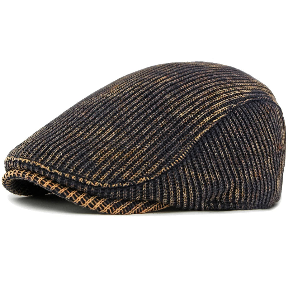Preston Knitted Print Beret in Navy Blue