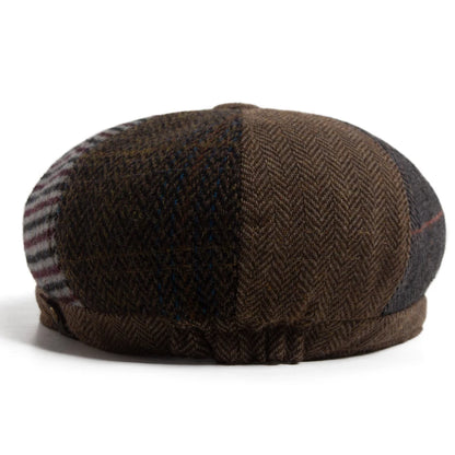 Herringbone Patchwork Newsboy Cap | Octagonal British Cap | Urban Caps NZ