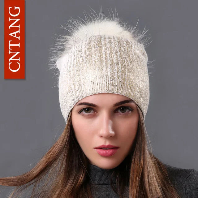 The Whistler | Real Raccoon Fur Pom Pom Wool Beanie | Urban Caps NZ