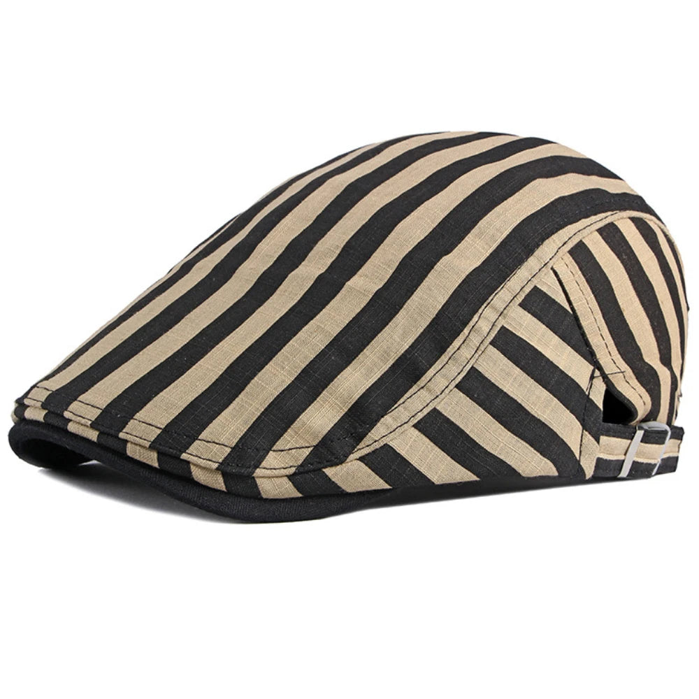 Padstow Striped Sun Beret in Light Khaki